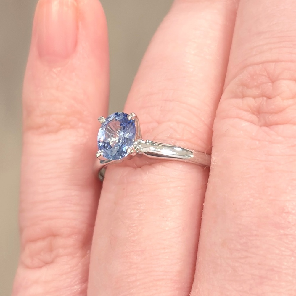 14K Natural Ice Blue Sapphire Ring, Oval Solitaire, High Setting, Engagement 7.5 - Picture 12 of 17